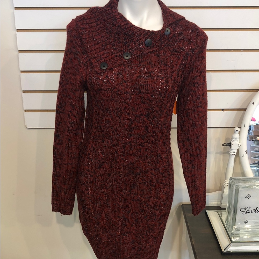 Relativity Red and Black Knit Sweater Dress